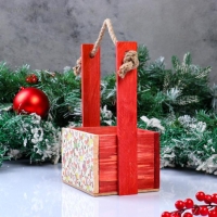 Кашпо деревянное, 15&times;12&times;8.5(25) см "Пауль и Любовь. Новогоднее, Деды Морозы", с принтом