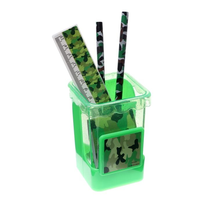 Набор настольный детский Набор настольный детский "Милитари" (подставка+2 карандаша+линейка+точилка+ластик+блокнот 8 листов)