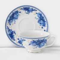 Сервиз чайный фарфоровый Доляна &laquo;Аззурро&raquo;, 12 предметов: 6 чашек 240 мл, 6 блюдец d=15,2 см, цвет белый