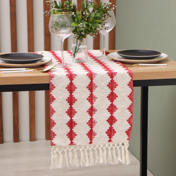 Дорожка Этель цв.беж/красный 32*180 см, 50% хлопок 50% п/э