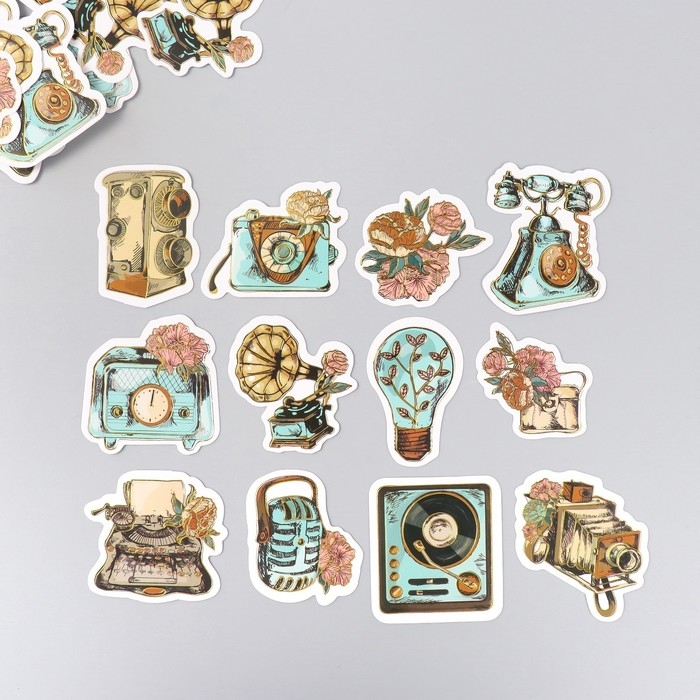 Наклейки для творчества "Ретро и цветы" тиснение золото набор 48 шт 9х7х0,8 см