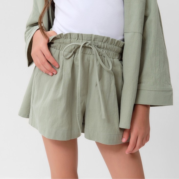 Костюм для девочки (рубашка и шорты) MINAKU, цвет оливковый, рост 122-128 см