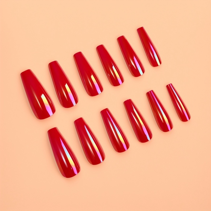 Накладные ногти «Перламутр», 12 шт, с клеевыми пластинами, форма балерина, красные Накладные ногти «Перламутр», 12 шт, с клеевыми пластинами, форма балерина, красные