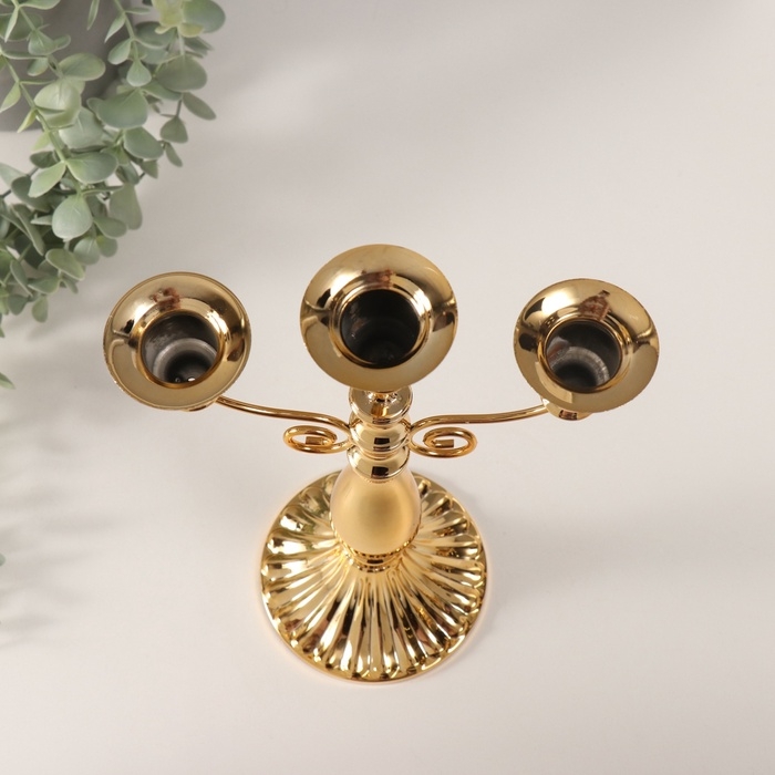 Подсвечник металл на 3 свечи "Классика с завитками" d-2 см 10х18,5х27,2 см