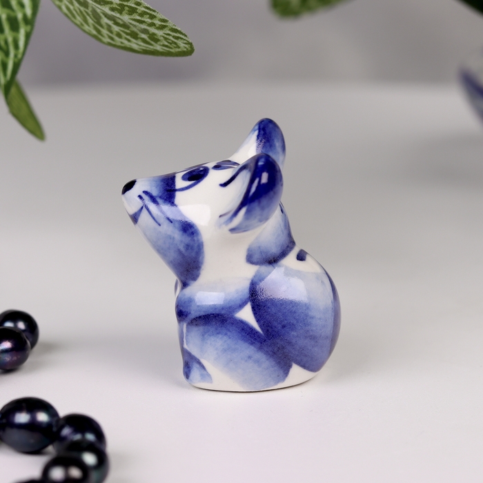 Сувенир гжель &laquo;Мышка&raquo;, бело-синий,керамика, малая,