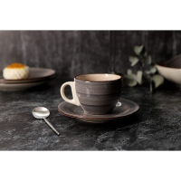 Чайная пара керамическая Доляна &laquo;Морской мир&raquo;, 2 предмета: чашка 200 мл, блюдце d=14,5 см, цвет коричневый