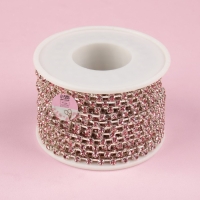 Цепь со стразами, металл, стекло, 3 мм, SS12, 9 &plusmn; 1 м, цвет розовый