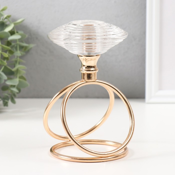 Подсвечник металл, стекло на 1 свечу Подсвечник металл, стекло на 1 свечу "Иллюзия воды" d=3,5 см золото 10х10х17 см