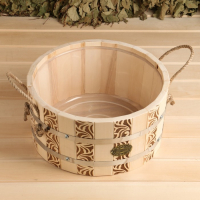 Шайка-таз из липы, 10 л, круглая, пластиковая вставка, ручка-веревка Шайка-таз из липы, 10 л, круглая, пластиковая вставка, ручка-веревка