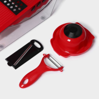 Тёрка с лотком Доляна Vegan, 6 насадок, 30&times;10,5&times;11 см, цвет зелёный, овощечистка металлическая, цвет красный