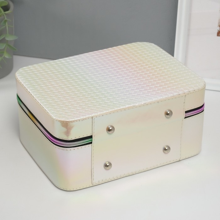 Шкатулка кожзам с зеркалом "Плетение" бежевая н-р 3 шт 19,4х12,5х8 22х16х9 11,5х24,5х18,5 см