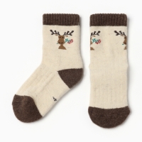 Носки детские из монгольской шерсти "Олень", цвет шоколадный, размер 14-16