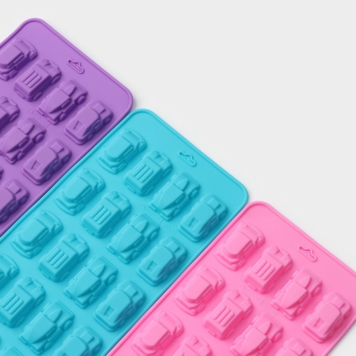 Форма для мармелада Доляна «Автомобили», силикон, 22×10×1,8 см, 20 ячеек (3,2×1,8 см) цвет МИКС Форма для мармелада Доляна «Автомобили», силикон, 22×10×1,8 см, 20 ячеек (3,2×1,8 см) цвет МИКС