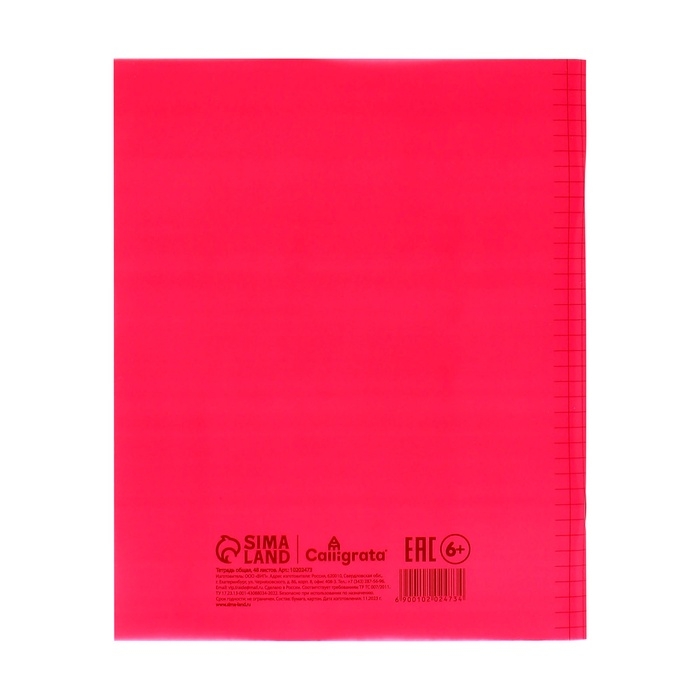 Тетрадь 48л кл КРАСНАЯ, пласт обл, , блок офсет Тетрадь 48л кл КРАСНАЯ, пласт обл, , блок офсет