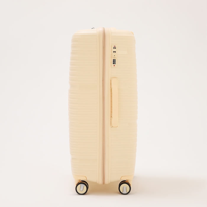 Чемодан большой 100 л (L), отдел на молнии, кодовый замок, 4 колеса, цвет бежевый