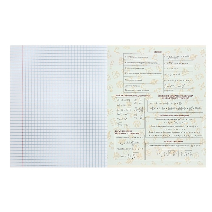 Тетрадь предметная Calligrata TOP "Журнал", 48 листов в клетку Алгебра, со справочным материалом, картонная обложка, глянцевая ламинация, блок офсет
