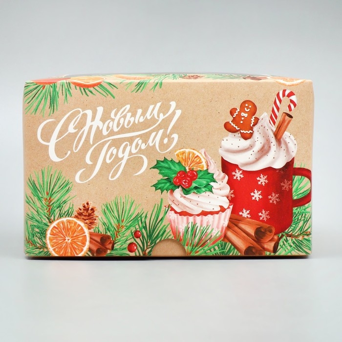 Коробка для капкейков складная с двусторонним нанесением &laquo;С Новым годом!&raquo;, 16 х 16 х 10 см, Новый год