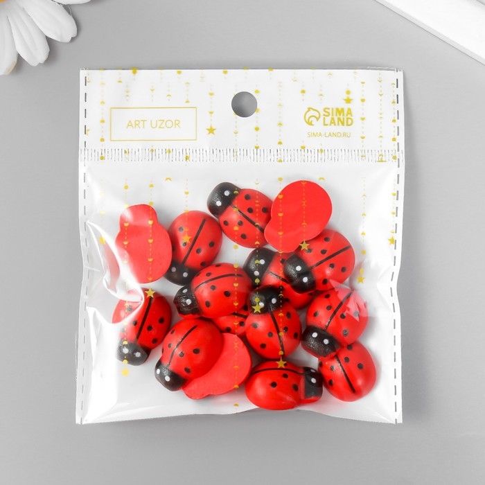 Декор для творчества дерево "Божьи коровки" (набор 15 шт) 1,3х2,5 см