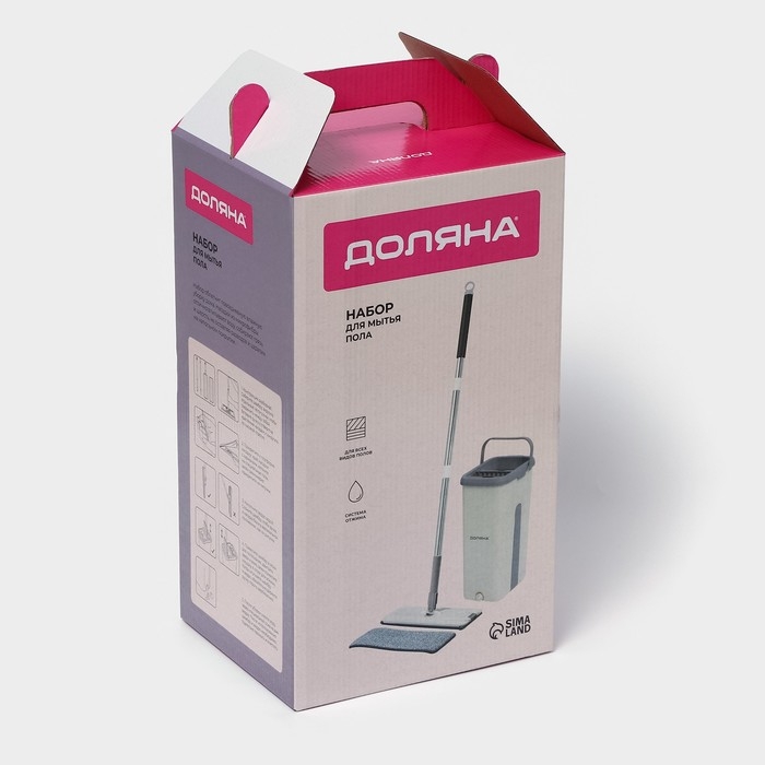 Швабра с отжимом и ведро Доляна: ведро с 2 отсеками 21&times;18&times;37, швабра 32&times;12&times;128 см, отсек= 4 л, дополнительная насадка из микрофибры