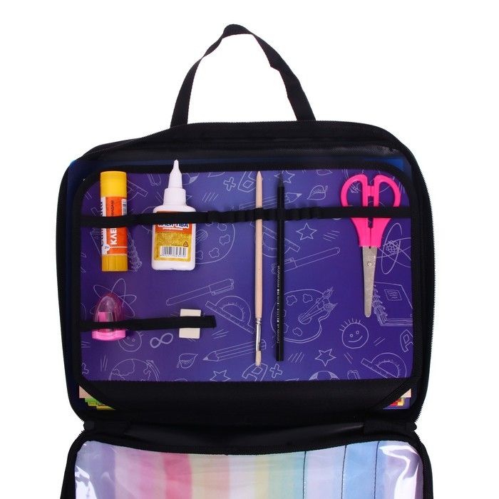 Папка для труда А4, 335 х 260 х 60 мм, с ручками, текстиль, ПВХ, с наполнением 13 предметов, Calligrata, ПТР-111, Папка для труда А4, 335 х 260 х 60 мм, с ручками, текстиль, ПВХ, с наполнением 13 предметов, Calligrata, ПТР-111, "Карандаши"