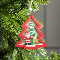Ёлочная игрушка &laquo;Красная ёлочка с Дедом Морозом&raquo;, от батареек, свечение тёплое белое