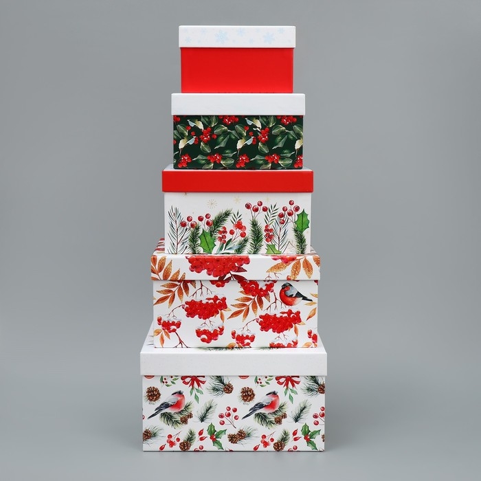 Набор подарочных коробк 5 в 1 &laquo;С Новым годом!&raquo;, 14 х 14 х 8 &ndash; 22 х 22 х 12 см, Новый год