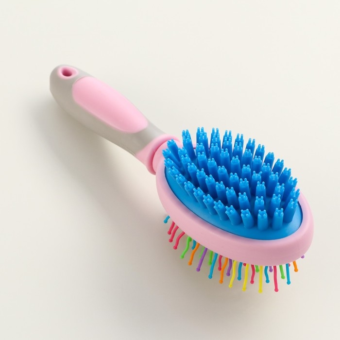 Двусторонняя щётка - расческа с волнистыми зубьями, средняя, 6 х 19 см, розовая Двусторонняя щётка - расческа с волнистыми зубьями, средняя, 6 х 19 см, розовая