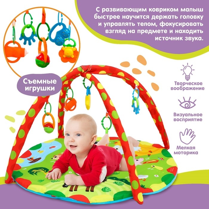 Развивающий коврик с дугами &laquo;Домашние зверята&raquo;, 85х85 см, Крошка Я