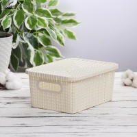 Корзина для хранения с крышкой &laquo;Плетенение&raquo;, 24,5&times;18&times;10 см, цвет МИКС