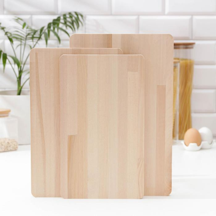Нaбор разделочных досок на подставке Доляна, 3 шт: 35&times;22 см, 32&times;20 см, 31&times;18 см, массив берёзы