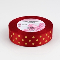 Лента атласная с тиснением «Горох», 25 мм × 23 ± 1 м, цвет красный №26 Лента атласная с тиснением «Горох», 25 мм × 23 ± 1 м, цвет красный №26
