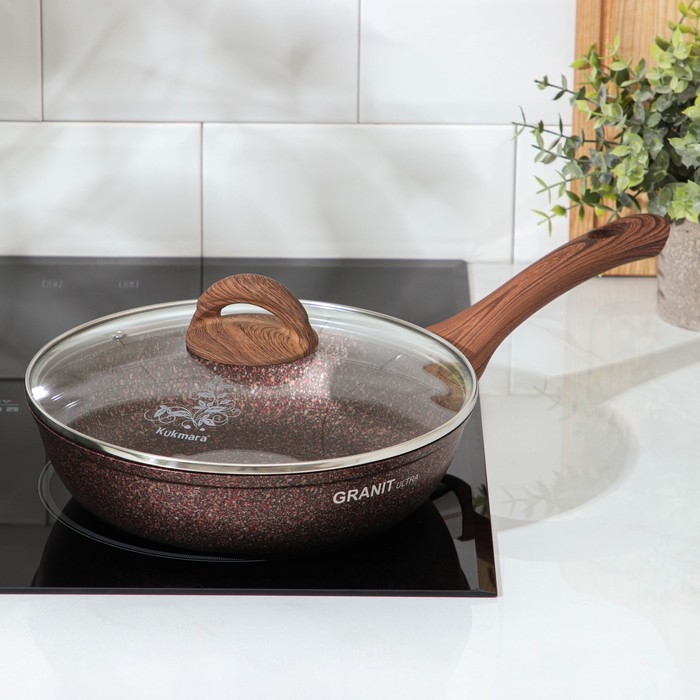 Сковорода Granit ultra red, d=24 см, пластиковая ручка, стеклянная крышка, антипригарное покрытие, цвет коричневый Сковорода Granit ultra red, d=24 см, пластиковая ручка, стеклянная крышка, антипригарное покрытие, цвет коричневый