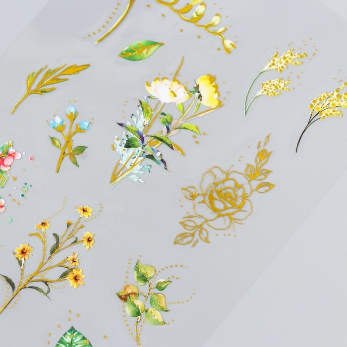 Наклейки "Золотистый цветник" набор 3 листа МИКС 14,6х10,5 см