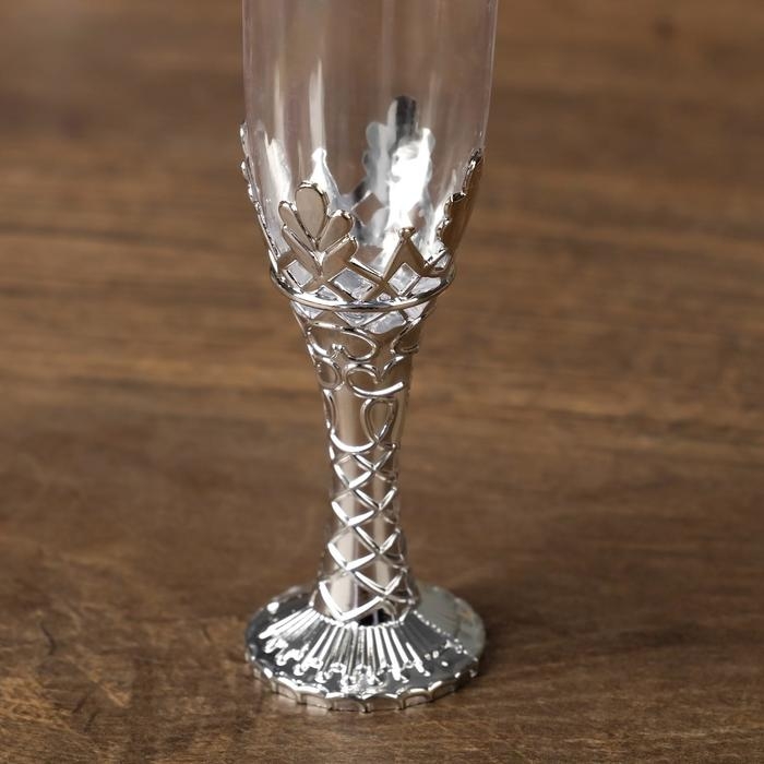 Подсвечник стекло, пластик Подсвечник стекло, пластик "Бокалы" серебро набор 2 шт 10,5х3х3 см