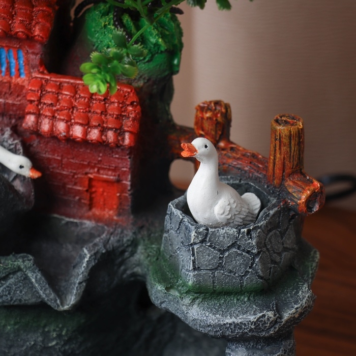 Фонтан "Дом под деревом, каменные кадки" 27х18 см (с подсветкой, без шарика)