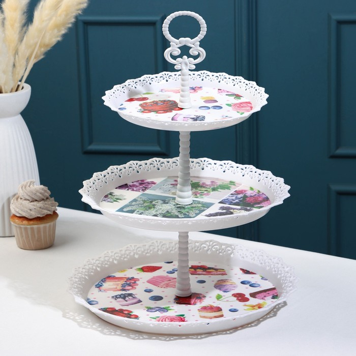 Этажерка-фруктовница круглая Доляна &laquo;Ажур&raquo;, 3 яруса, 20/26/29,5 см, цвет МИКС