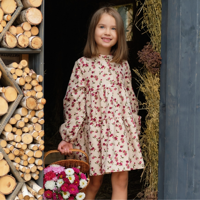 Платье детское KAFTAN Платье детское KAFTAN "Цветы", р. 30 (98-104), бежевый