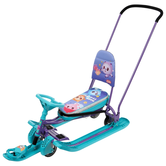 Снегокат с колёсами «Тимка спорт 6 Малышарики», ТС6/МШ1, с родительской ручкой, со спинкой и ремнём безопасности Снегокат с колёсами «Тимка спорт 6 Малышарики», ТС6/МШ1, с родительской ручкой, со спинкой и ремнём безопасности