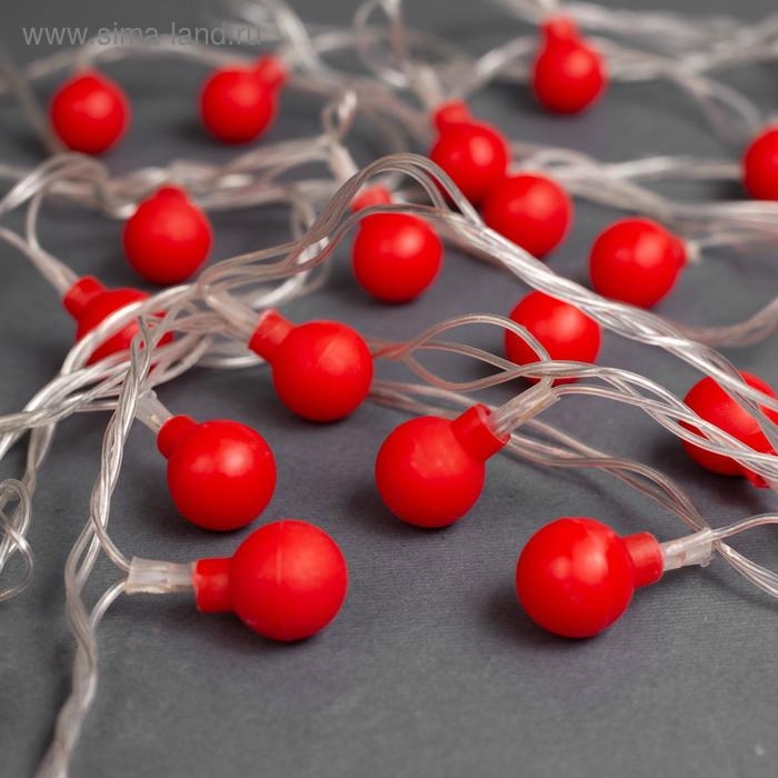 Гирлянда &laquo;Нить&raquo; 5 м с насадками &laquo;Шарики красные&raquo;, IP20, прозрачная нить, 30 LED, свечение красное, 8 режимов, 220 В