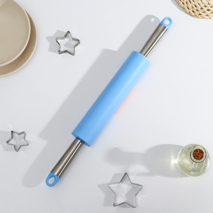 Скалка Доляна &laquo;Курум&raquo;, 50&times;5 см, рабочая часть 24,5 см, цвет голубой