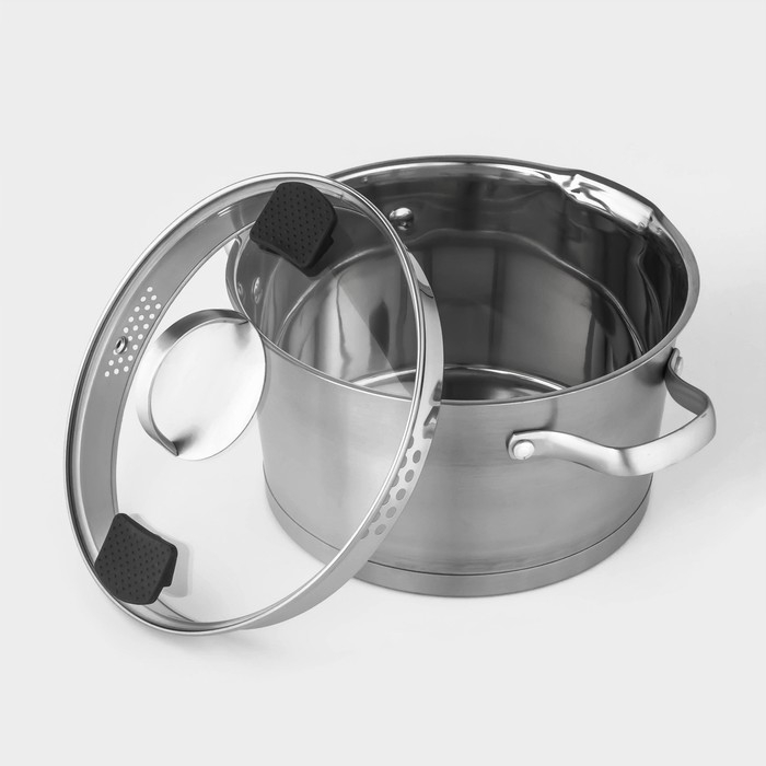 Кастрюля из нержавеющей стали Magistro HiTech Steel, 2 л, d=18 см, h=11 см, слив для воды, капсульное дно, индукция Кастрюля из нержавеющей стали Magistro HiTech Steel, 2 л, d=18 см, h=11 см, слив для воды, капсульное дно, индукция