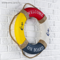 Спасательный круг с бечевкой "welcome on board", якори, 7*50*50 см, разноцветный Спасательный круг с бечевкой "welcome on board", якори, 7*50*50 см, разноцветный