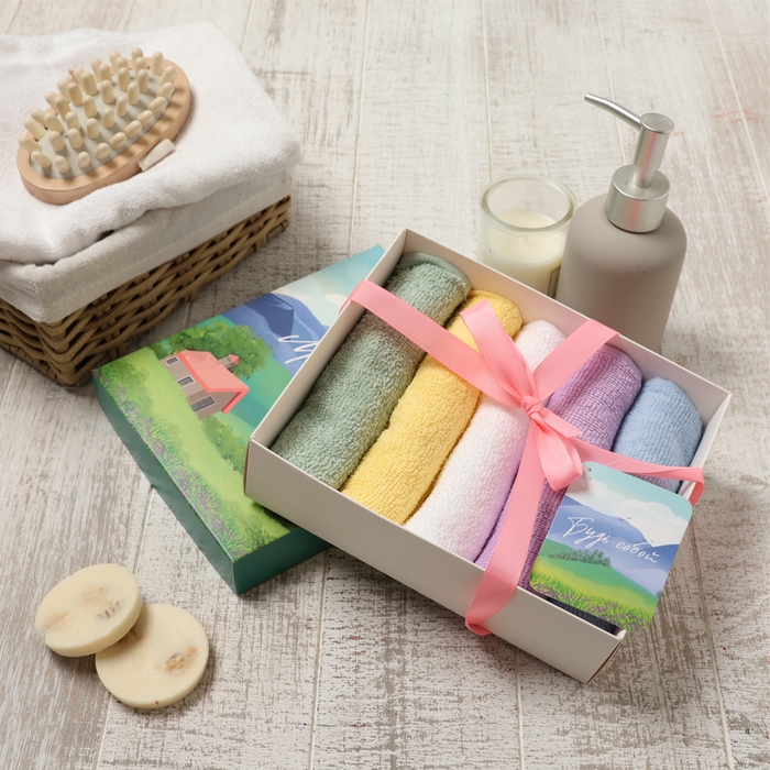 Набор махровых салфеток Набор махровых салфеток "Закат" 30х30 см -5шт, 100% хл, 340гр/м2