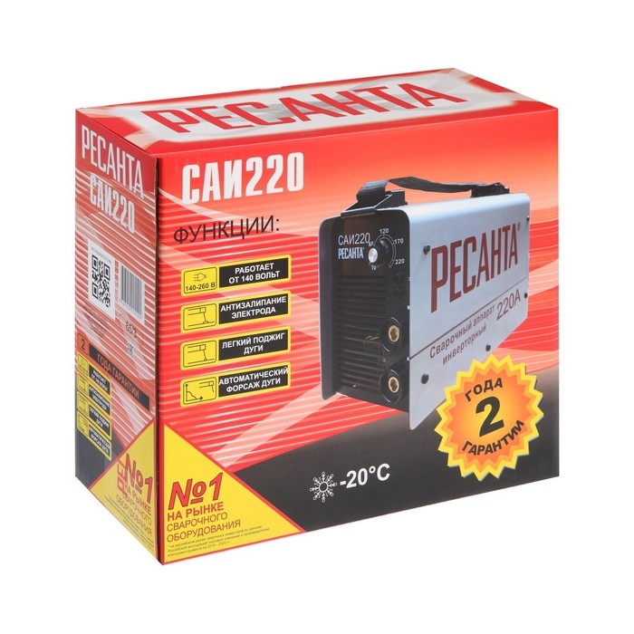 Сварочный аппарат инверторный Сварочный аппарат инверторный "Ресанта" САИ 220, 6.6 кВт, 10-220 А