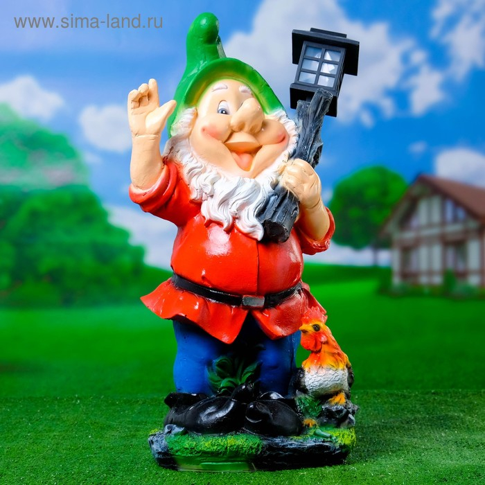 Садовый фонарь Садовый фонарь "Гном с фонарем и петухом" 31х23х56см