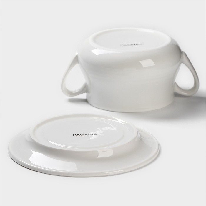Бульонница фарфоровая Magistro &laquo;Бланш&raquo;, 2 предмета: бульонница 450 мл, блюдце d=15,7 см, цвет белый