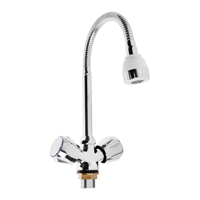 Смеситель для кухни Смеситель для кухни "ЦС-СМ" ЭМ902044, двухвентильный, на гайке, гибкий излив, хром