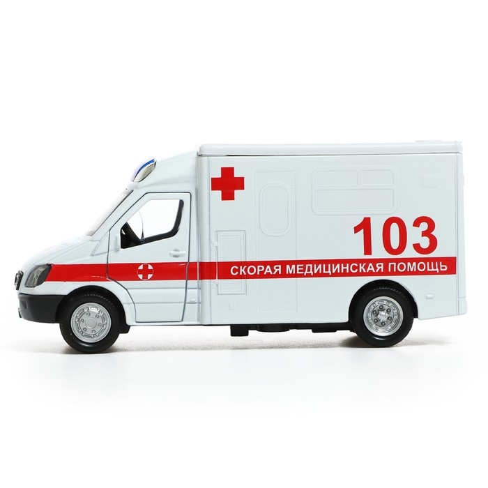 Машина металлическая «Скорая», 1:32, свет и звук, инерция, открываются двери Машина металлическая «Скорая», 1:32, свет и звук, инерция, открываются двери