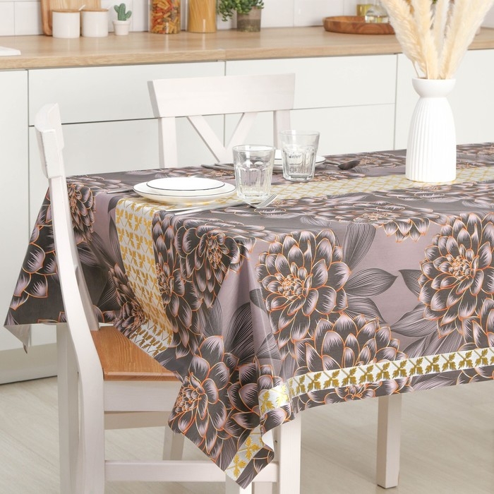 Клеёнка на стол &laquo;В саду&raquo;, на тканевой основе, рулон 20 метров, ширина 137 см, цвет бордовый