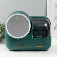 Шкатулка для косметики пластик, зеркало с подсветкой "Тёмно-зелёная" 37,5х22х31 см Шкатулка для косметики пластик, зеркало с подсветкой "Тёмно-зелёная" 37,5х22х31 см